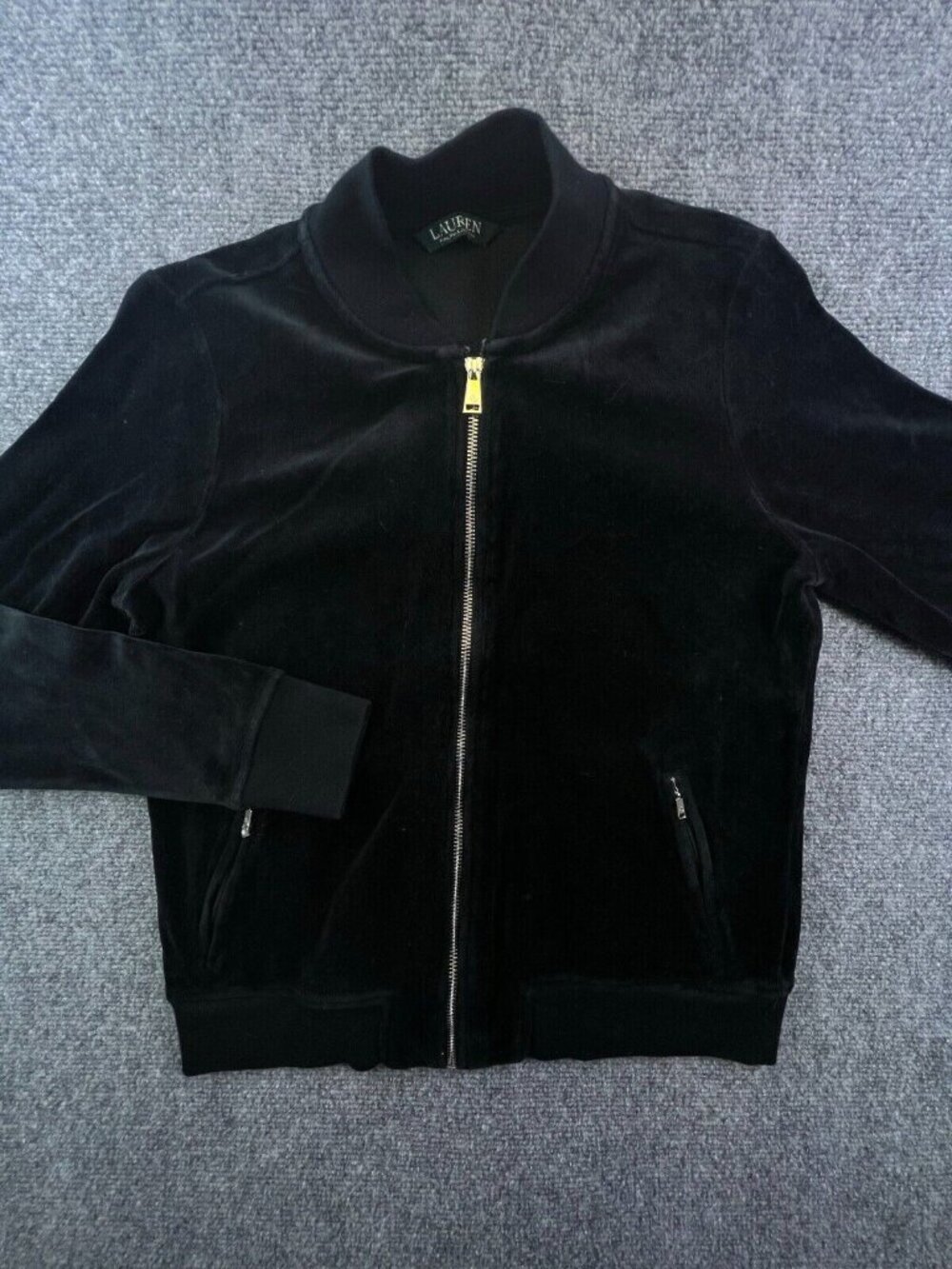 Lauren Ralph Lauren Velour Jacket Black Velvet Women’s Medium Small Full Zip